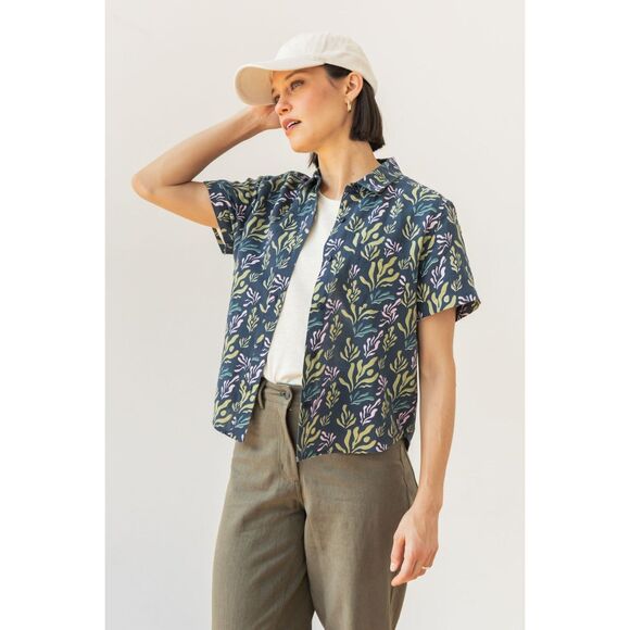 Bridge & Burn The Greer Cropped Shirt Top Buttondown Short Sleeve XS NWT 283321 - Picture 1 of 8
